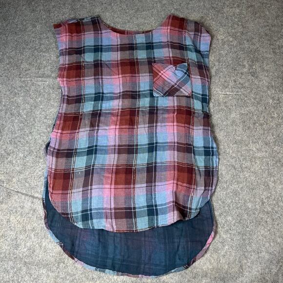 Anthropologie Akemi + Kin Tunic Top Womens Medium Plaid Gauze Cap Sleeve Flaws - Picture 1 of 12